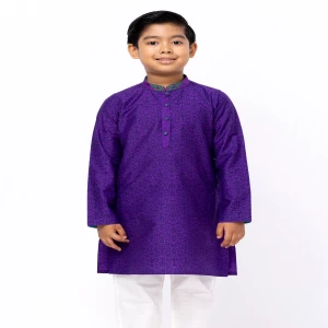 Purple Printed and Erri Embroidered Silk Panjabi